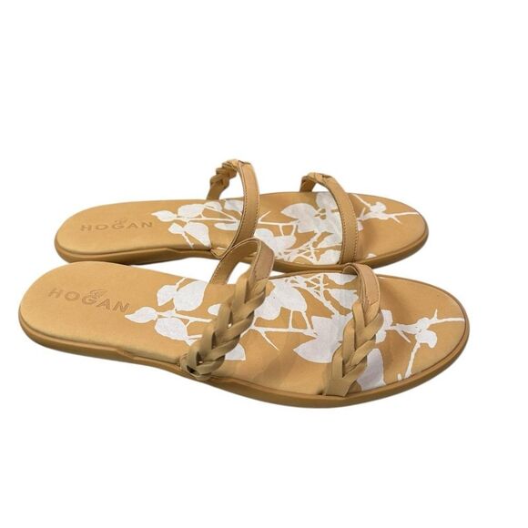 NEW Hogan Women's Double Plait Leather Apricot Slip-on Sandals 39 9 - Picture 2 of 8